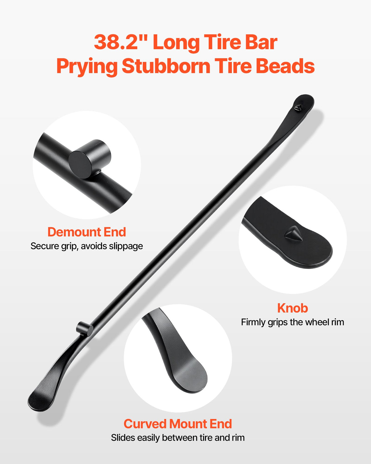 VEVOR Tire Bars, 2 PCS, 970 mm Tire Mount and Demount Iron & 765 mm Mt and Demount Spoon Bar, Heavy Duty Solid Alloy Steel Changing Tools for Truck, Semi Truck, Off-Road Vehicle, Bus, Tractor, Black