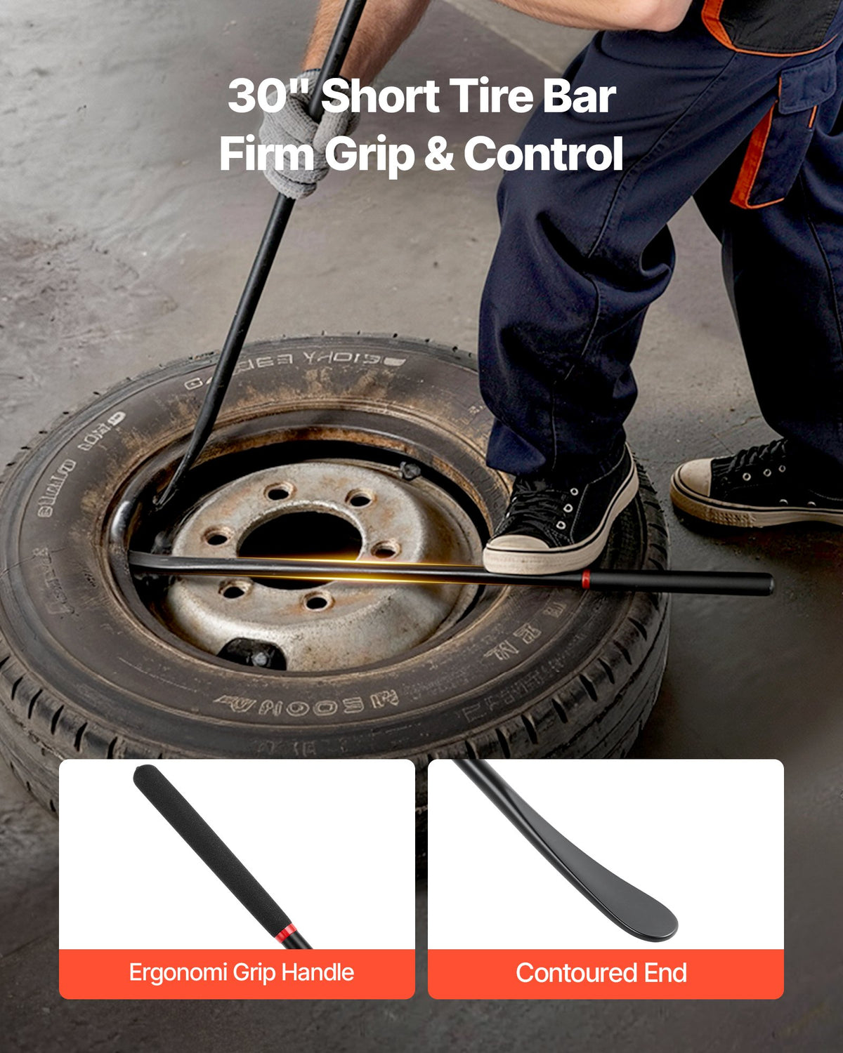 VEVOR Tire Bars, 2 PCS, 970 mm Tire Mount and Demount Iron & 765 mm Mt and Demount Spoon Bar, Heavy Duty Solid Alloy Steel Changing Tools for Truck, Semi Truck, Off-Road Vehicle, Bus, Tractor, Black