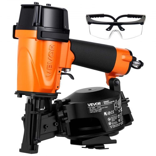 VEVOR Professional Roofing Nailer CN45N, 19mm to 45mm 15 Degree Air Roofing Nail Gun, 4–5 Nails/S Ultra-Fast Nailing, 4.8-7.5 Bar Pneumatic Coil Nailer for Asphalt Shingles, Roof Sheathing