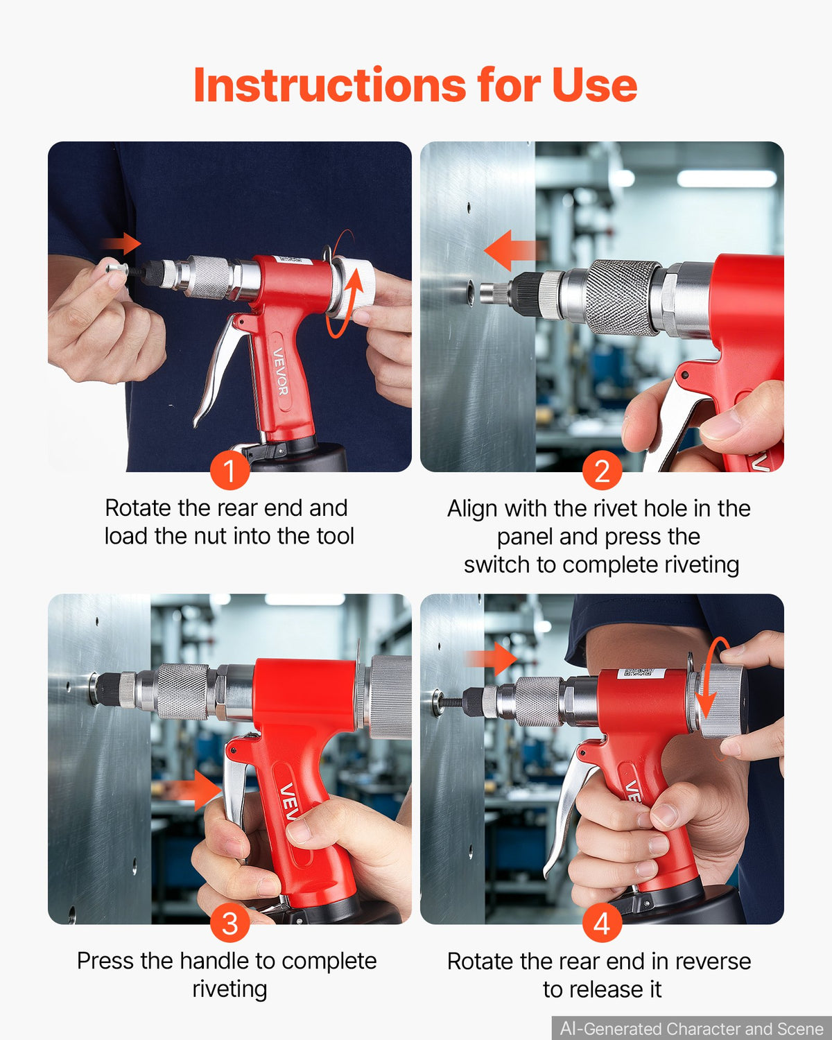 VEVOR Pneumatic Rivet Nut Gun Kit with 8PCS SAE & Metric Gun Heads, M4 M5 M6 M8 M10 1/4" 5/16" 3/8", 2680LBS Force, Air Rivet Nut Tool for Automotive, Construction, Industrial Manufacturing