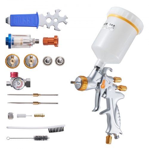VEVOR HVLP Air Spray Gun, Gravity Feed Paint Sprayer Gun with 3 Nozzles (1.3/1.4/1.7mm), 600ml Capacity Auto Paint Sprayer with Air Regulator for Automotive Primers, Clear Coats & Topcoats