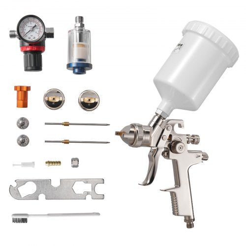 VEVOR LVLP Air Spray Gun, Gravity Feed Paint Sprayer Gun with 3 Nozzles (1.3/1.4/1.7mm), 600ml Capacity Automotive Paint Sprayer with Air Regulator for Furniture, Car Painting, Home Improvement