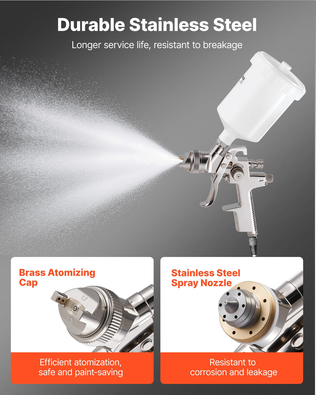 VEVOR LVLP Air Spray Gun, Gravity Feed Paint Sprayer Gun with 3 Nozzles (1.3/1.4/1.7mm), 600ml Capacity Automotive Paint Sprayer with Air Regulator for Furniture, Car Painting, Home Improvement