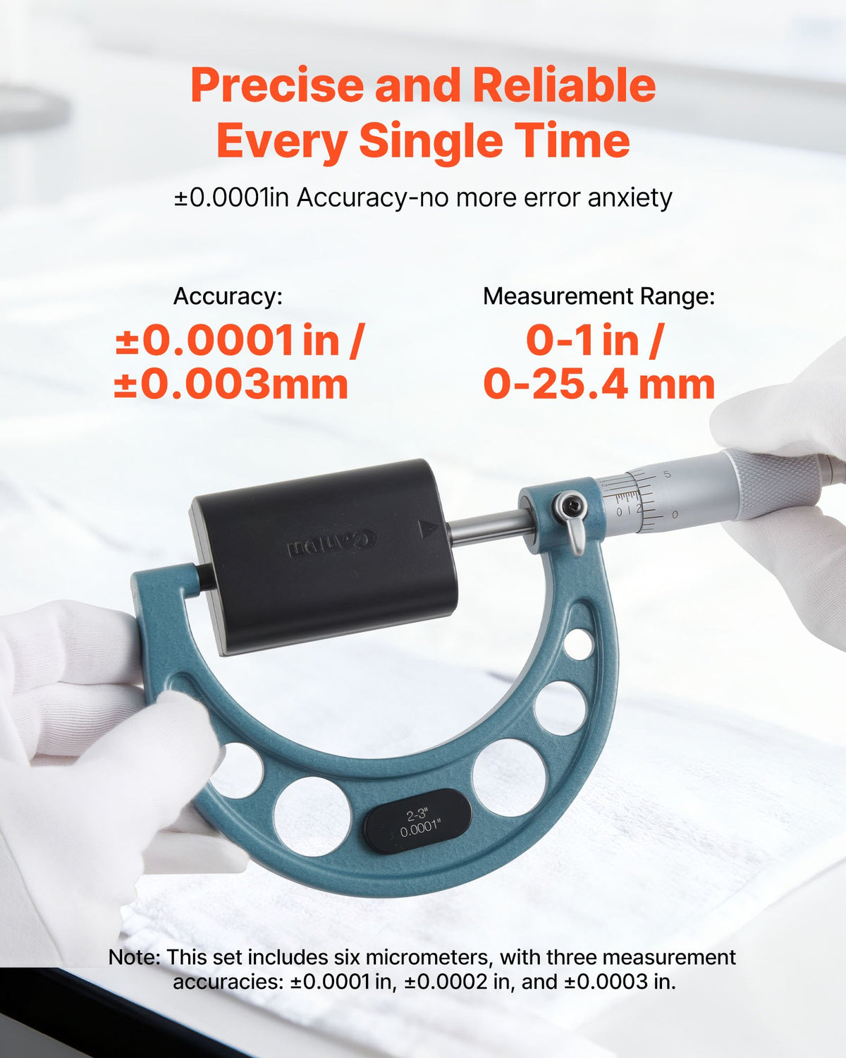VEVOR 6 PCS Micrometer Set, 0-1/1-2/2-3/3-4/4-5/5-6/in Machinist Outside Micrometer, Precision Accuracy, Professional Machinist Tools with Protective Case, for Metalworking Engineering