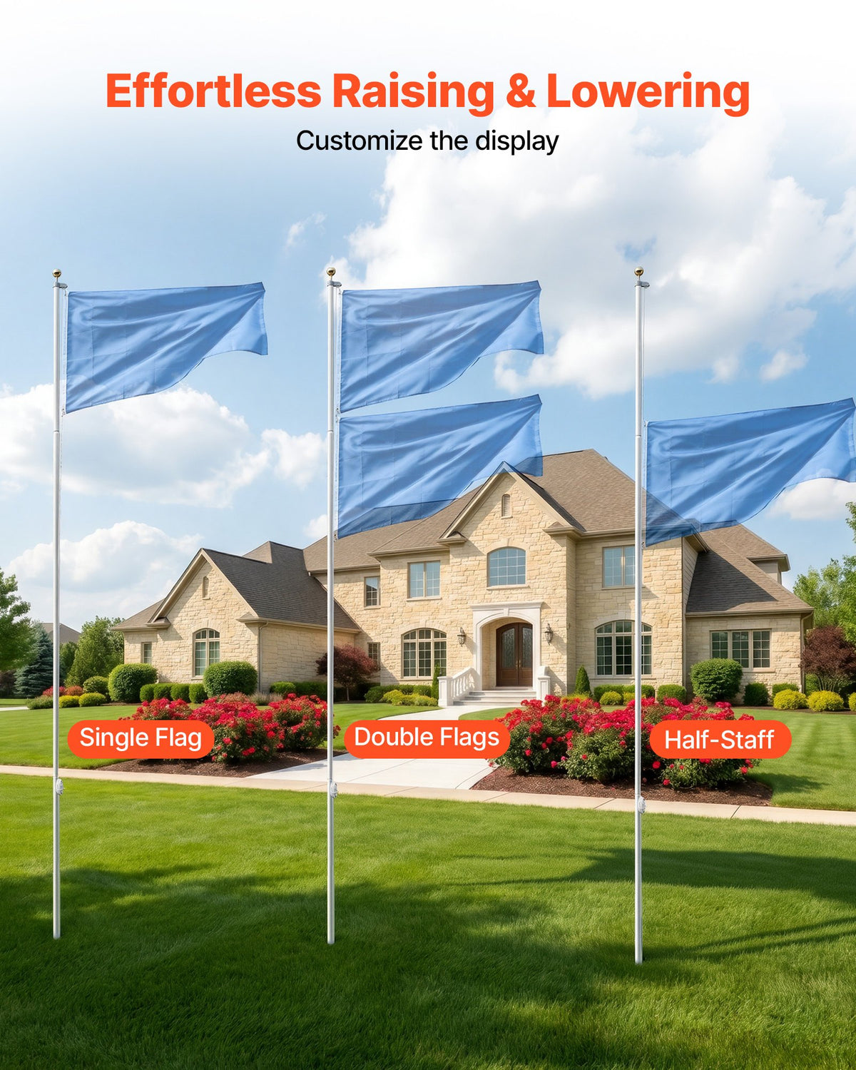 VEVOR Flag Pole, 6.09 m Heavy Duty Sectional Flagpole Kit for Outside House In Ground, Extra Thick Outdoor Aluminum Flagpole Kit with PVC Ground Sleeve for Yard, Residential or Commercial Use, Silver