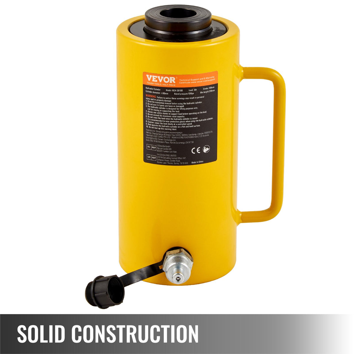 VEVOR 30Ton 10.2 cm Stroke Hollow Hydraulic Cylinder Jack 29937.1 kg Lift Cylinder Industrial Durable Automotive Body Bending