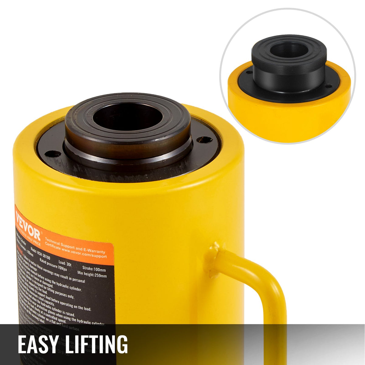 VEVOR 30Ton 10.2 cm Stroke Hollow Hydraulic Cylinder Jack 29937.1 kg Lift Cylinder Industrial Durable Automotive Body Bending