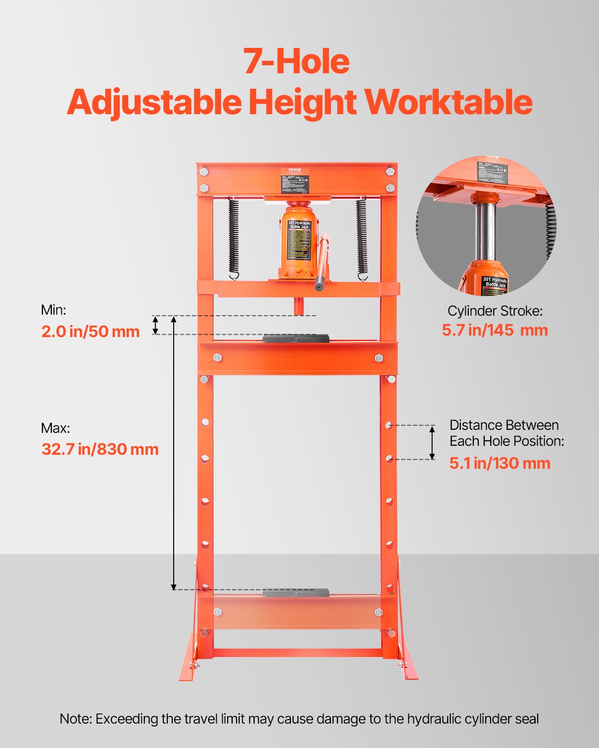 VEVOR Hydraulic Shop Press, 20 T H-Frame Shop Press with Press Plate & Triangular Support, Stable Garage Floor Adjustable Hydraulic Press with Relief Valve, Fit for Bending, Straightening & Stamping