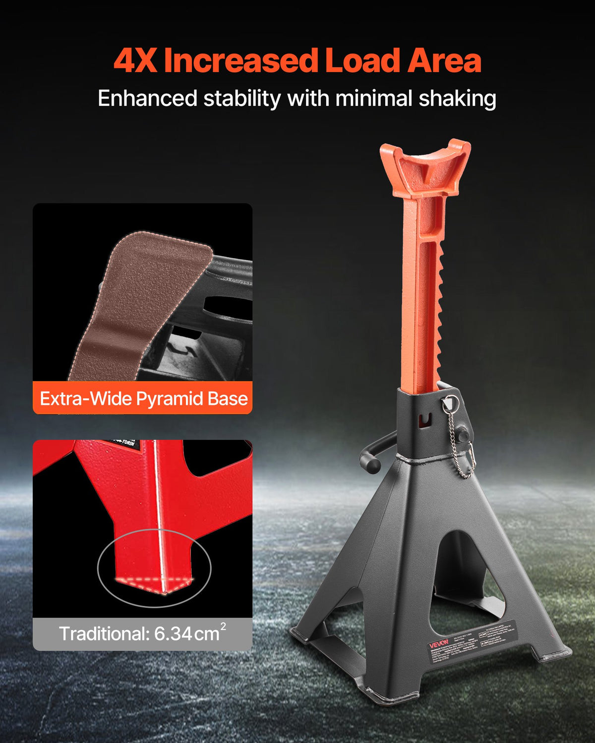 VEVOR Jack Stands, 6 Ton (13,000 lbs) Capacity, 370-580 mm Adjustable Height, Heavy Duty Steel Jack Auto Stands with Double Locking, for Lifting RV, Small Truck, Car, SUV, 1 Pair, Black and Orange