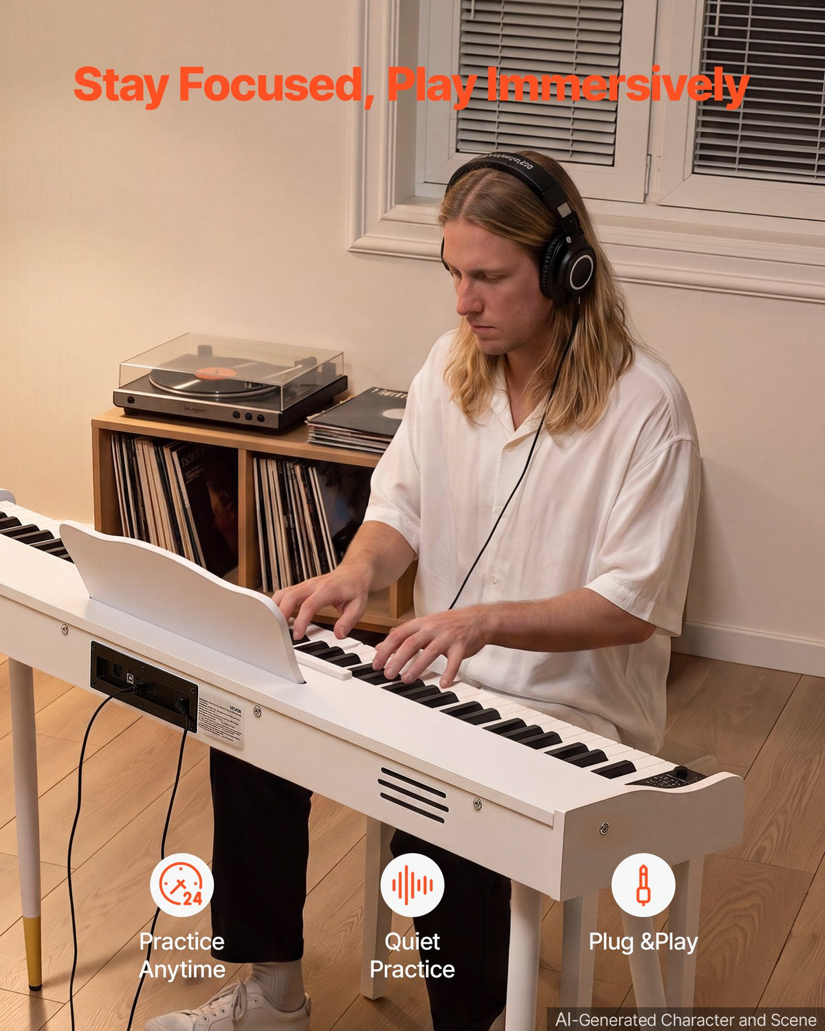 VEVOR Digital Piano 88 Keys Semi Weighted Full Size Keyboard Stand White, for Beginners, 600 Tones, 600 Rhythms, Electric Piano, with Sustain Pedal, Speaker, Headphone Jack, USB/MIDI, Power Adapter