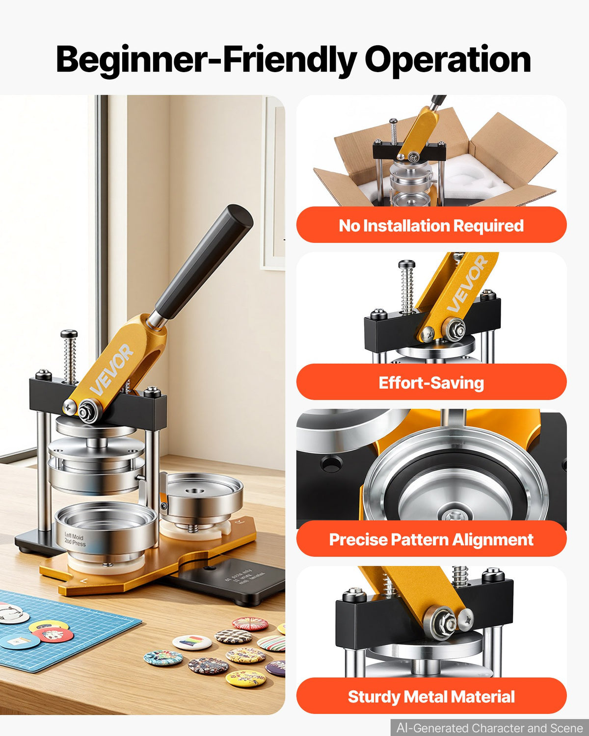 VEVOR Button Maker Machine, 75 mm (3 inch) Badge Punch Press Kit, Children DIY Gifts Pin Maker, Button Making Supplies with 100pcs Button Parts & Circle Cutter & Magic Book
