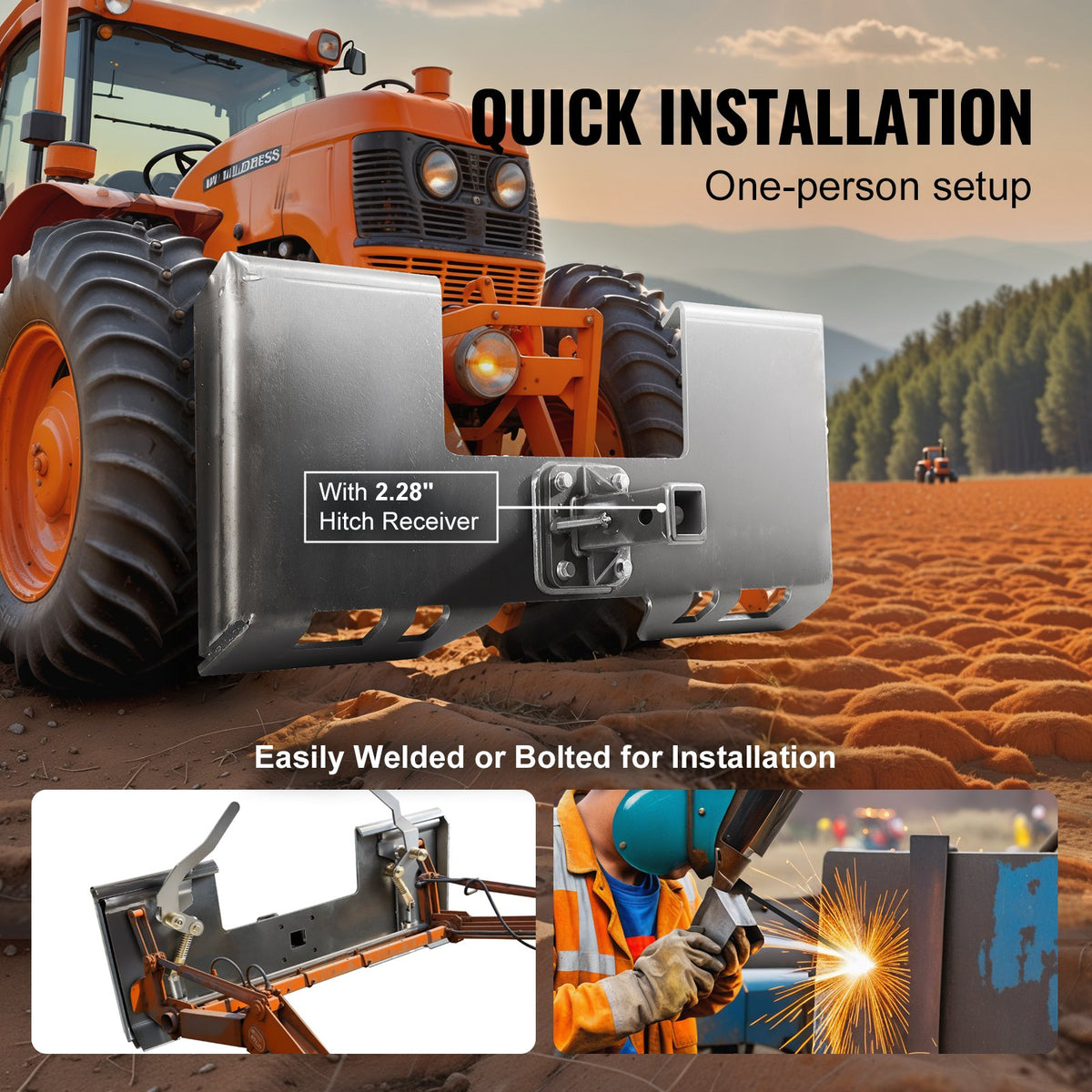 VEVOR Skid Steer Attachment Plate, 3/8" Skid Steer Mount Plate with 2.28" Hitch Receiver, Quick Attachment Loader Plates, Compatible with Deere, Kubota, Bobcat, Mahindra Skids Steers, Tractor