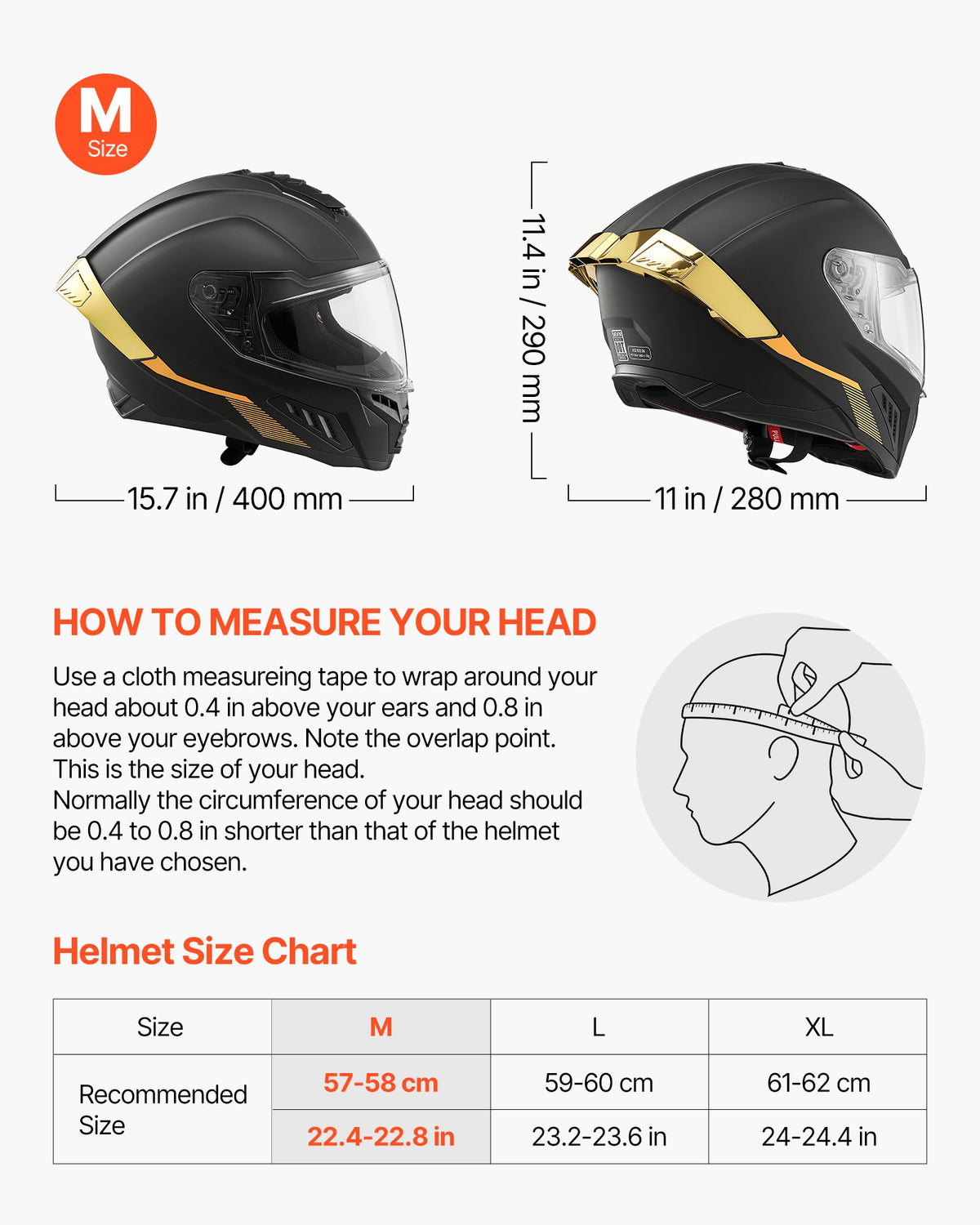 VEVOR Full Face Motorcycle Helmets, Dual-Visor Motorcycle Street Bike Helmet, Lightweight Comfortable Motocross Dirt Bike Helmet for Adults Men and Women - DOT & ECE Approved (M Size)