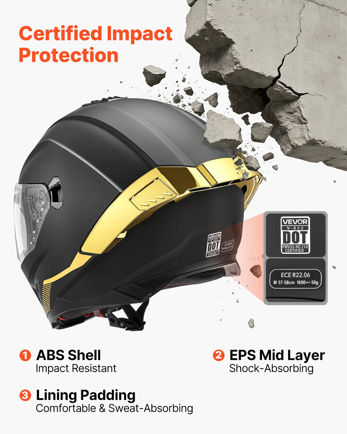 VEVOR Full Face Motorcycle Helmets, Dual-Visor Motorcycle Street Bike Helmet, Lightweight Comfortable Motocross Dirt Bike Helmet for Adults Men and Women - DOT & ECE Approved (M Size)