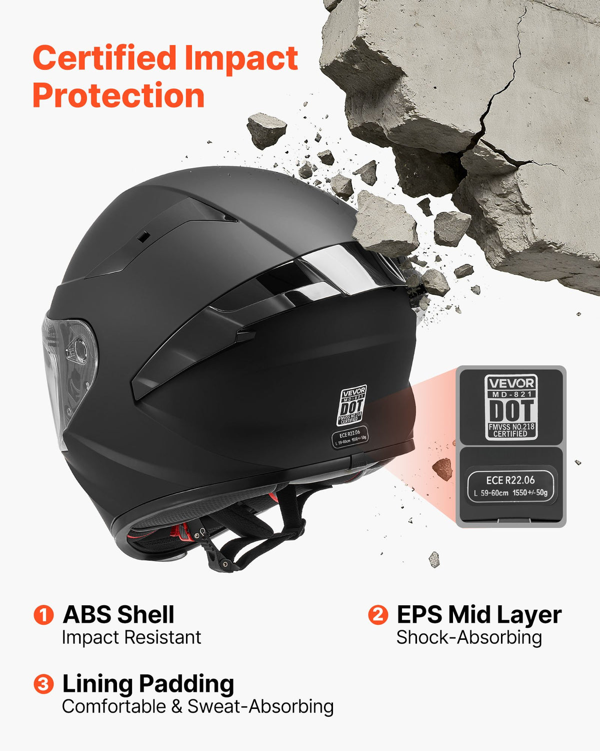 VEVOR Full Face Motorcycle Helmets, Adult Motocross Dirt Bike Helmet with Clear Visor, Lightweight Comfortable Motorcycle Street Bike Helmet for Men and Women - DOT & ECE Approved (L Size)