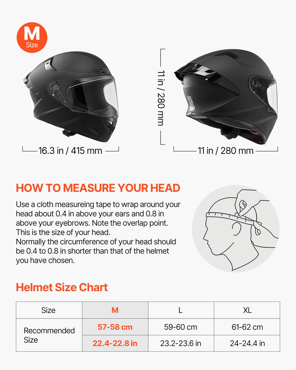 VEVOR Full Face Motorcycle Helmets, Adult Motocross Dirt Bike Helmet with Clear Visor, Lightweight Comfortable Motorcycle Street Bike Helmet for Men and Women - DOT & ECE Approved (M Size)
