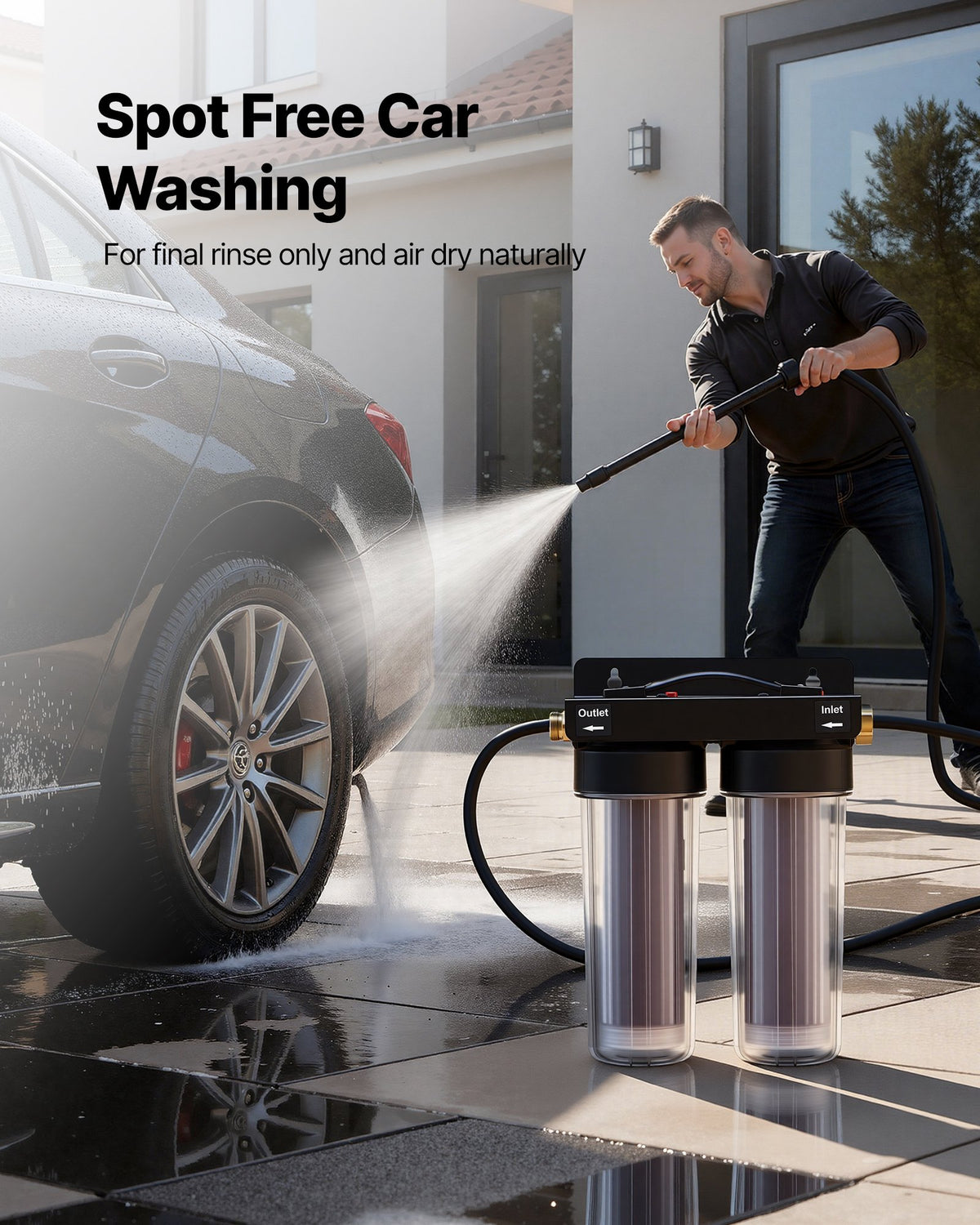 VEVOR Deionized Water System for Car Wash, Spotless Car Wash Water System with 2 x 0.5L Color Changing Resin, Spot-Free Deionized Water Filter for Cars RVs Motorcycles Windows