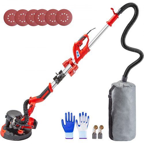 VEVOR Electric Drywall Sander 750W Drywall Sander Foldable Sheetrock Sander with Telescope Handle Electric Sander Variable Speed 800-1750RPM Wall Sander with LED spotlights on the handle and Vacuum Bag, 6 Sand Pads