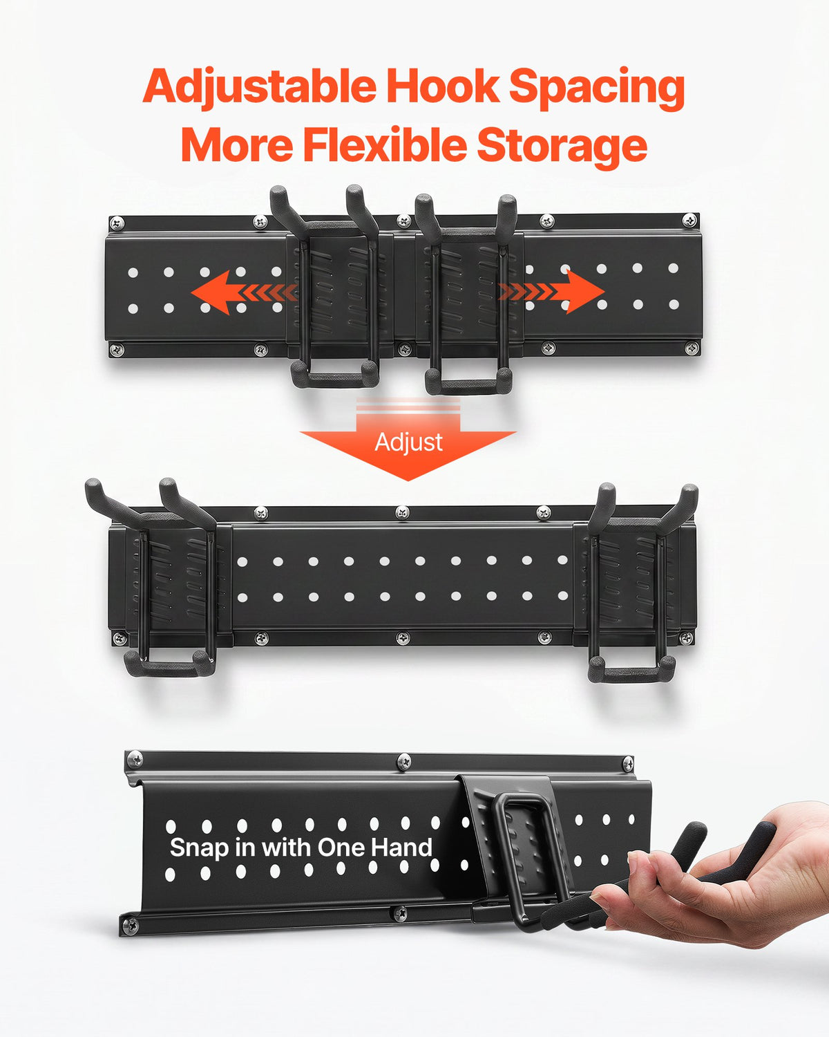 VEVOR Garage Tool Organizer 1257.3 mm 272 kg Wall Mount Garden Tool Rack, Heavy Duty Garage Hanging Storage Rack Organization with 3 Rails and 12 Adjustable Hooks, for Yard Tools, Shovel, Rake, Shed