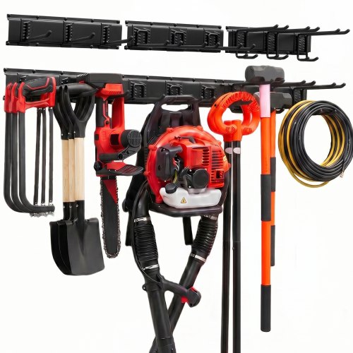 VEVOR Garage Tool Organizer 1257.3 mm 272 kg Wall Mount Garden Tool Rack, Heavy Duty Garage Hanging Storage Rack Organization with 3 Rails and 9 Adjustable Hooks, for Yard Tools, Shovel, Rake, Shed