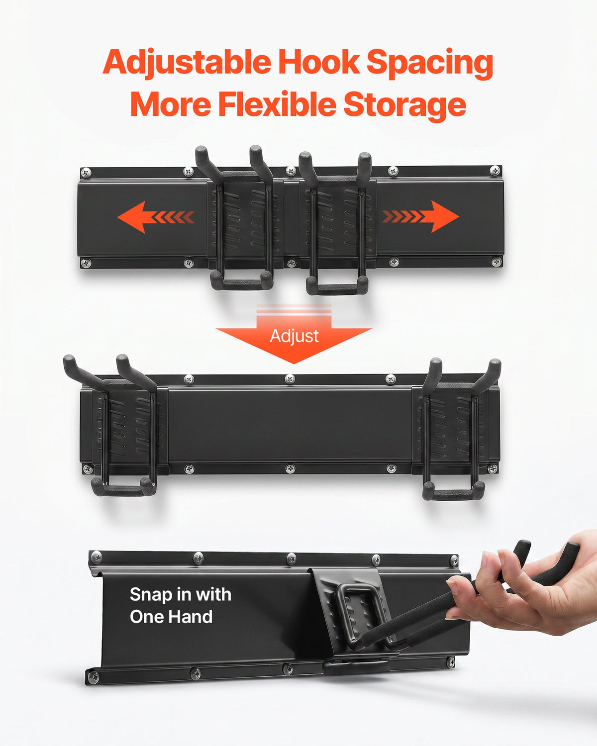 VEVOR Garage Tool Organizer 1257.3 mm 272 kg Wall Mount Garden Tool Rack, Heavy Duty Garage Hanging Storage Rack Organization with 3 Rails and 9 Adjustable Hooks, for Yard Tools, Shovel, Rake, Shed