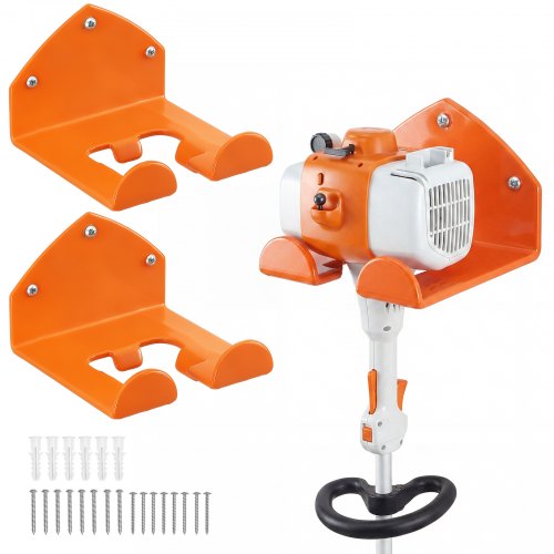 VEVOR Garage Organizer Trimmer Rack 150 mm 2 Pack 82 kg Total Capacity, Wall Mount Garden Power Tool Hanger Weed Whackers Holder for Grass/Hedge Trimmer, Leaf Blower, Chainsaw, Garden Tools, Orange