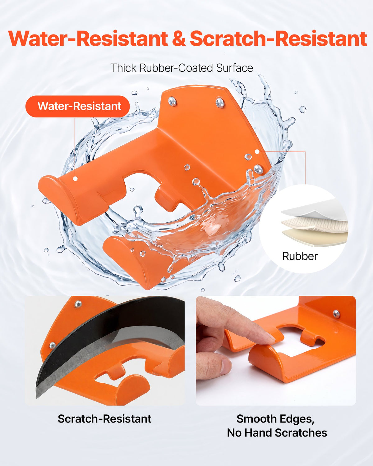 VEVOR Garage Organizer Trimmer Rack 150 mm 2 Pack 82 kg Total Capacity, Wall Mount Garden Power Tool Hanger Weed Whackers Holder for Grass/Hedge Trimmer, Leaf Blower, Chainsaw, Garden Tools, Orange