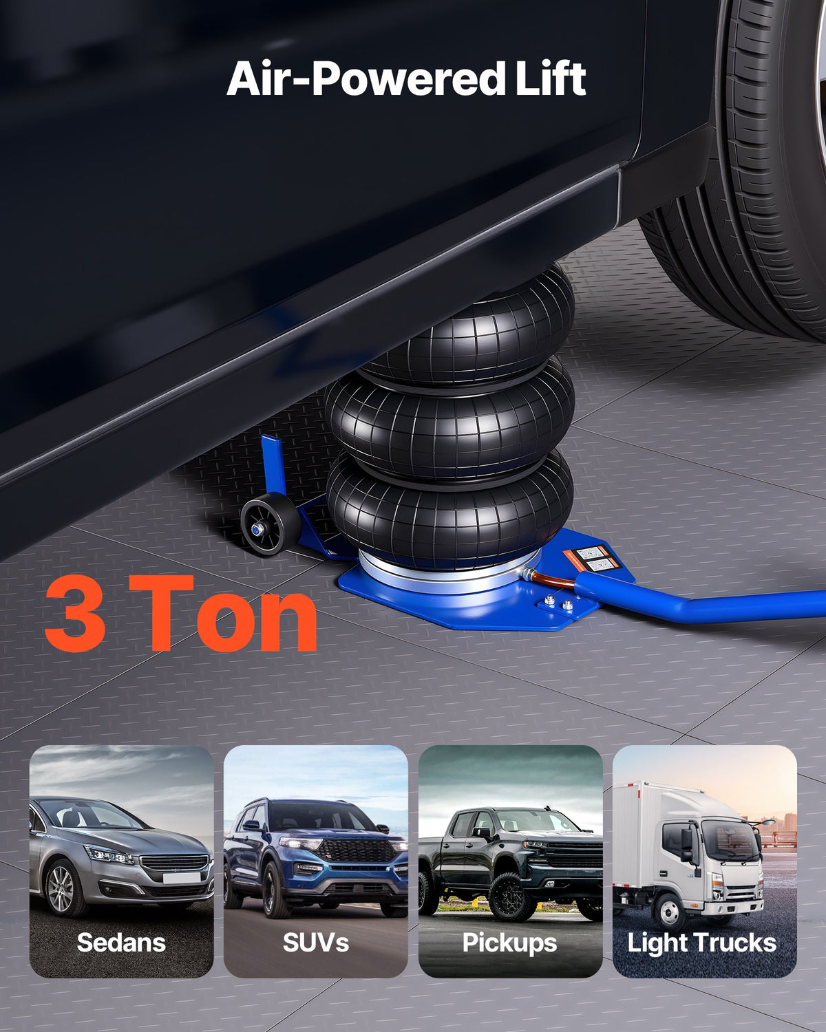 VEVOR Air Jack, 3 Ton Triple Bag Air Jack, Airbag with Six Steel Pipes, Lift Up to 450 mm, 1-6 s Fast Lifting Pneumatic with Long Handle & Rubber Pad for Cars, SUVs, Pickup Trucks Repair, Garages