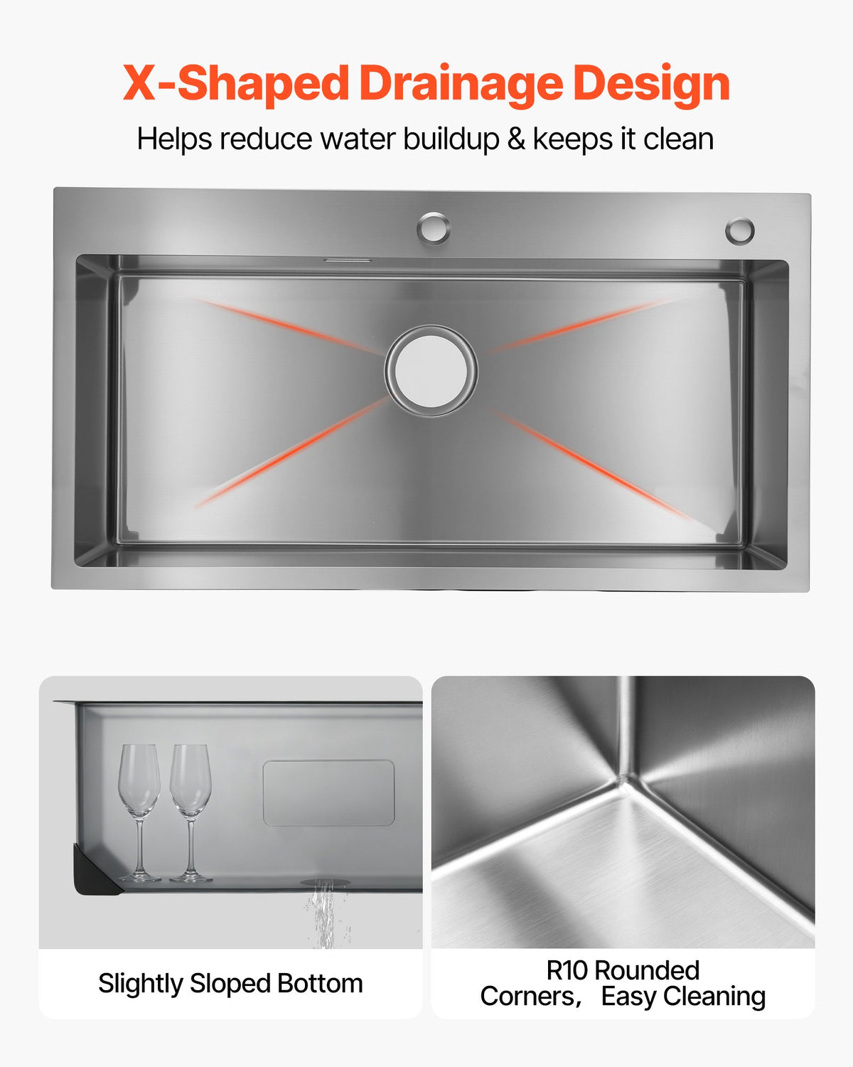 VEVOR 85cm Kitchen Top Mount Single Bowl Sinks, Stainless Steel Drop-In Farmhouse Basin with Accessories, Household Dishwasher Sinks for RV, Prep Kitchen, Laundry Room, Bar
