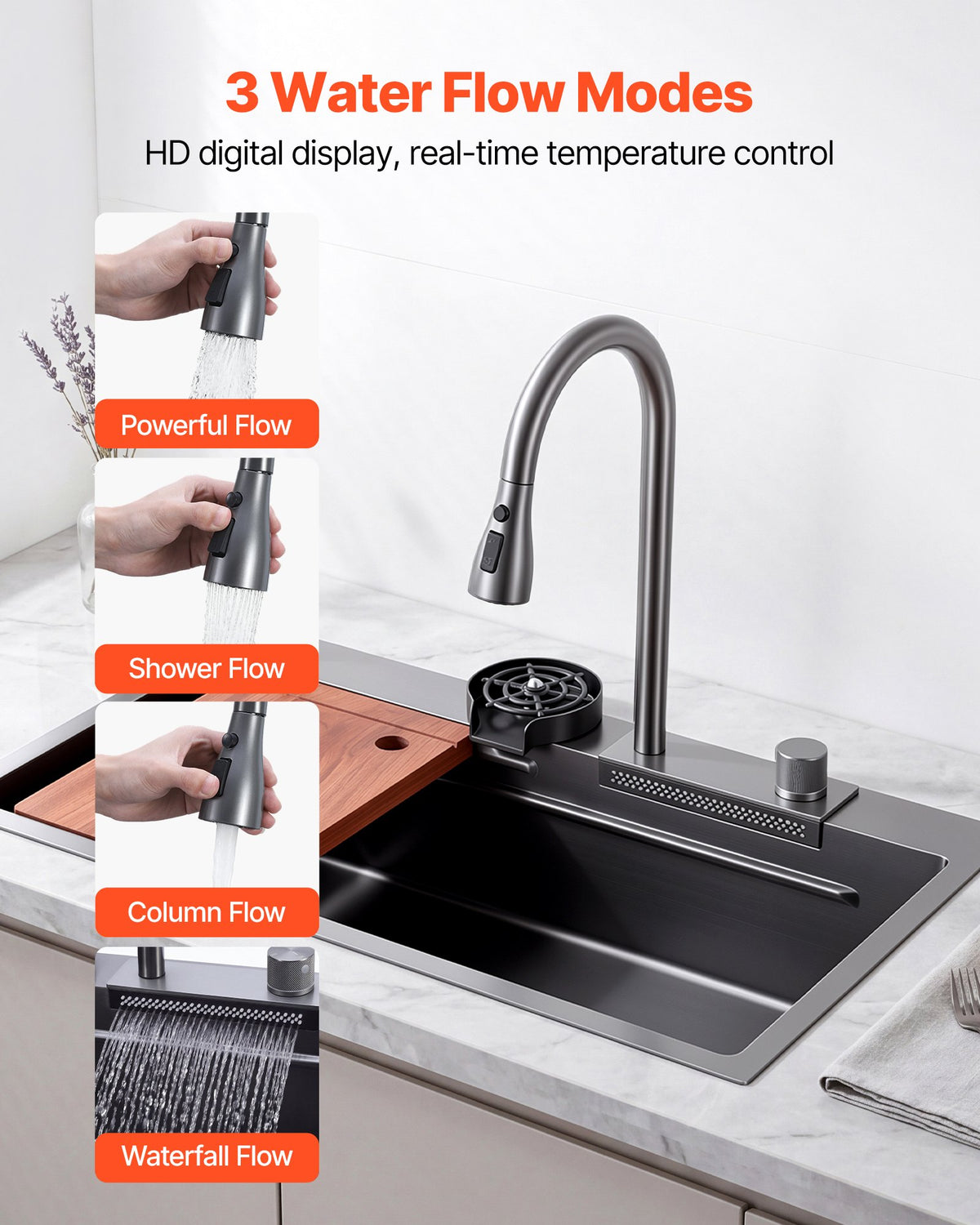 VEVOR 85cm Kitchen Top Mount Single Bowl Sinks, Stainless Steel Drop-In Farmhouse Basin with Ledge & Accessories, Household Dishwasher Sinks for RV, Prep Kitchen, Laundry Room, Bar