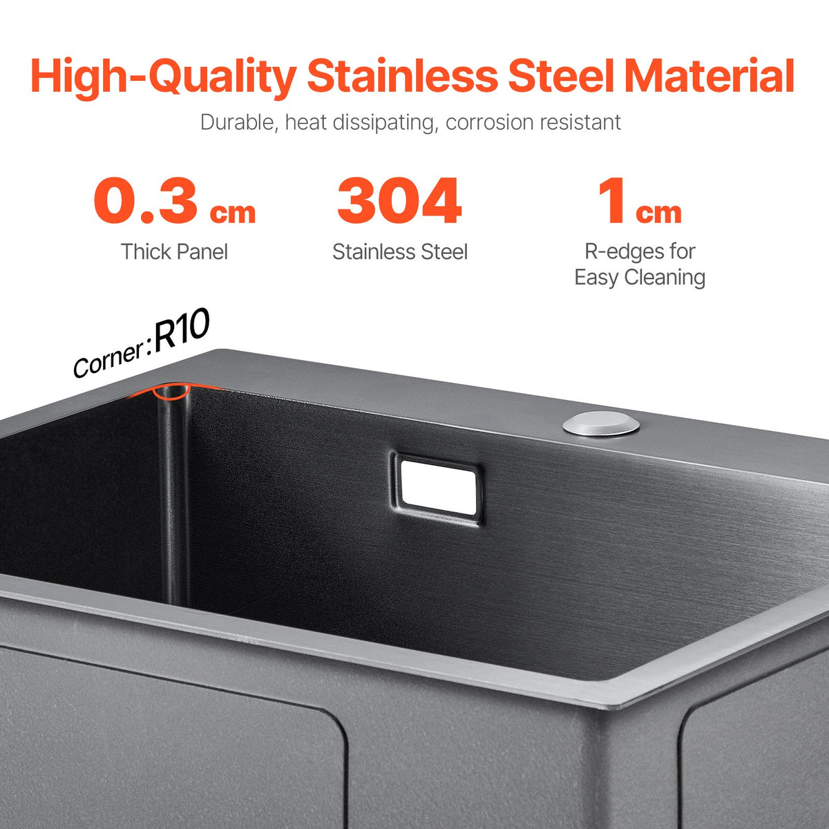 VEVOR 55cm Kitchen Sink Workstation, 304 Stainless Steel Top Mount Sinks, Drop-In Single Bowl Farmhouse Basin with Accessories, Household Dishwasher Sinks for RV, Prep Kitchen, and Bar (Black)