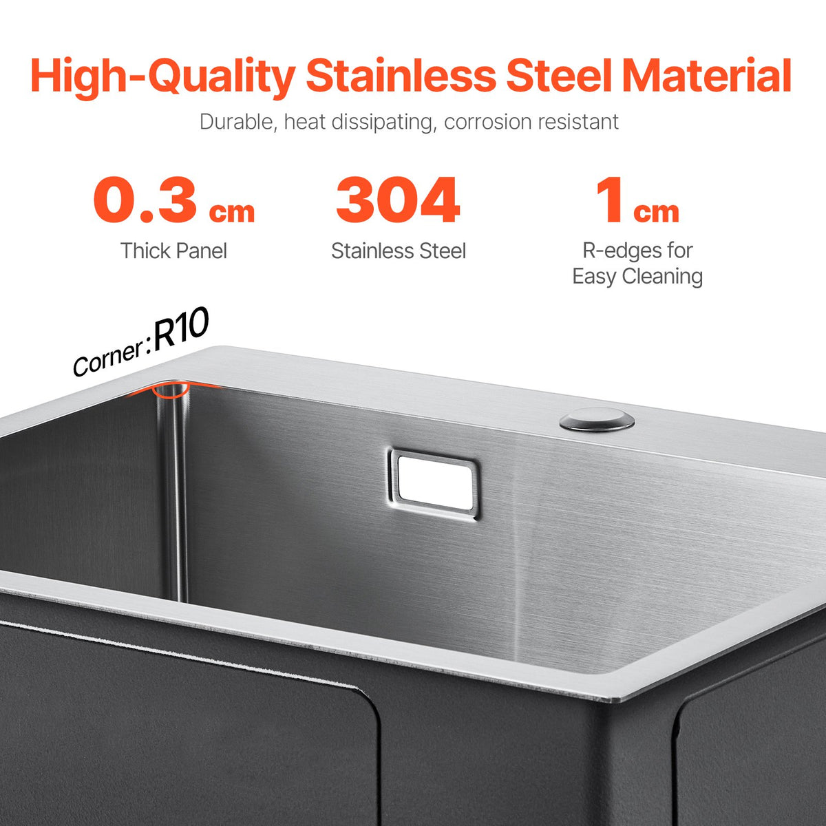 VEVOR 68cm Kitchen Sink Workstation, 304 Stainless Steel Top Mount Sinks, Drop-In Single Bowl Farmhouse Basin with Accessories, Household Dishwasher Sinks for RV, Prep Kitchen, Laundry Room, Bar
