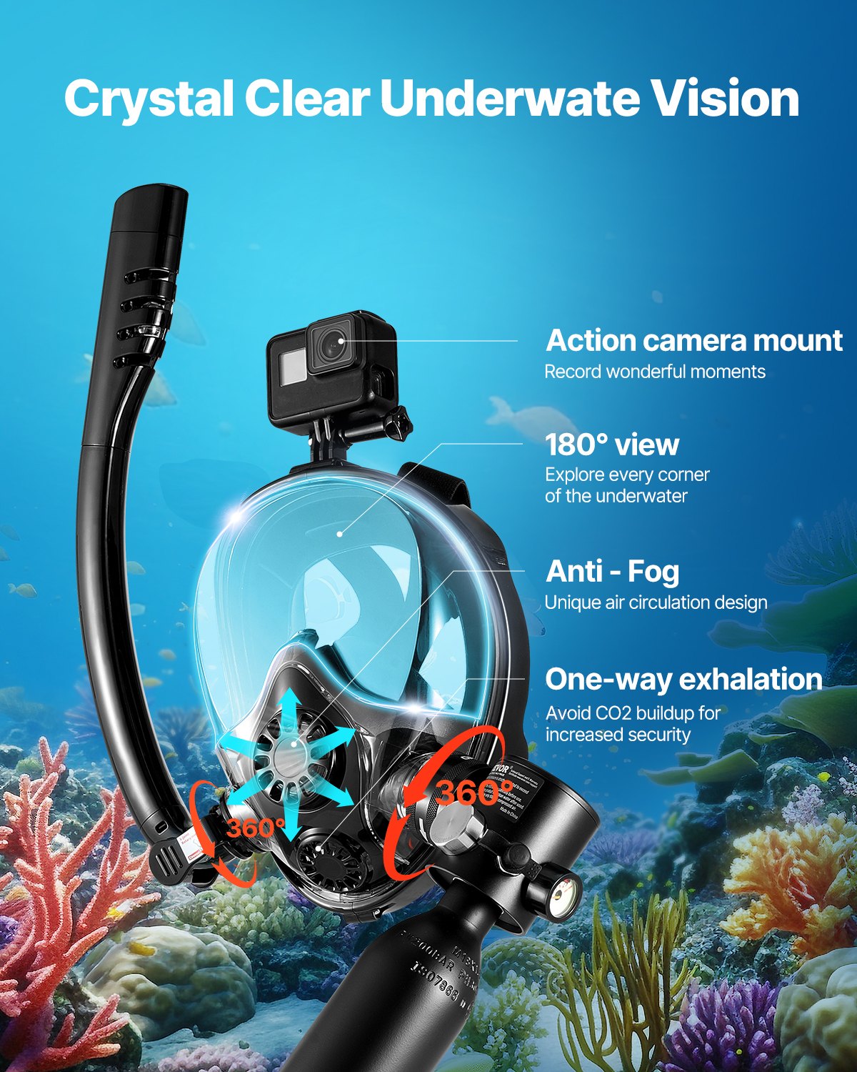 VEVOR Scuba Tank, 0.5L Portable Scuba Diving Tank, Diving Oxygen Cylinder Supports 5-10 Minutes Underwater Breathing, 32.81 ft Diving Depth, Lung Tank Kit with Snorkel Mask for Underwater Exploration