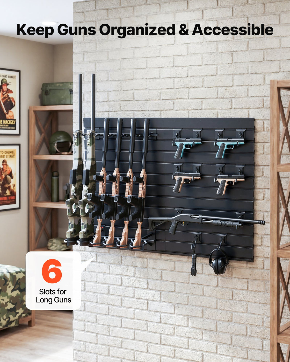 VEVOR Gun Rack, Wall Mount, Heavy-Duty Steel Tactical Rifle Carbine Shotgun Handgun Storage Rack, Securely Holds up to 6 Rifles and 6 Pistols, Modular Firearms Gun Wall Gear Accessories Organizer