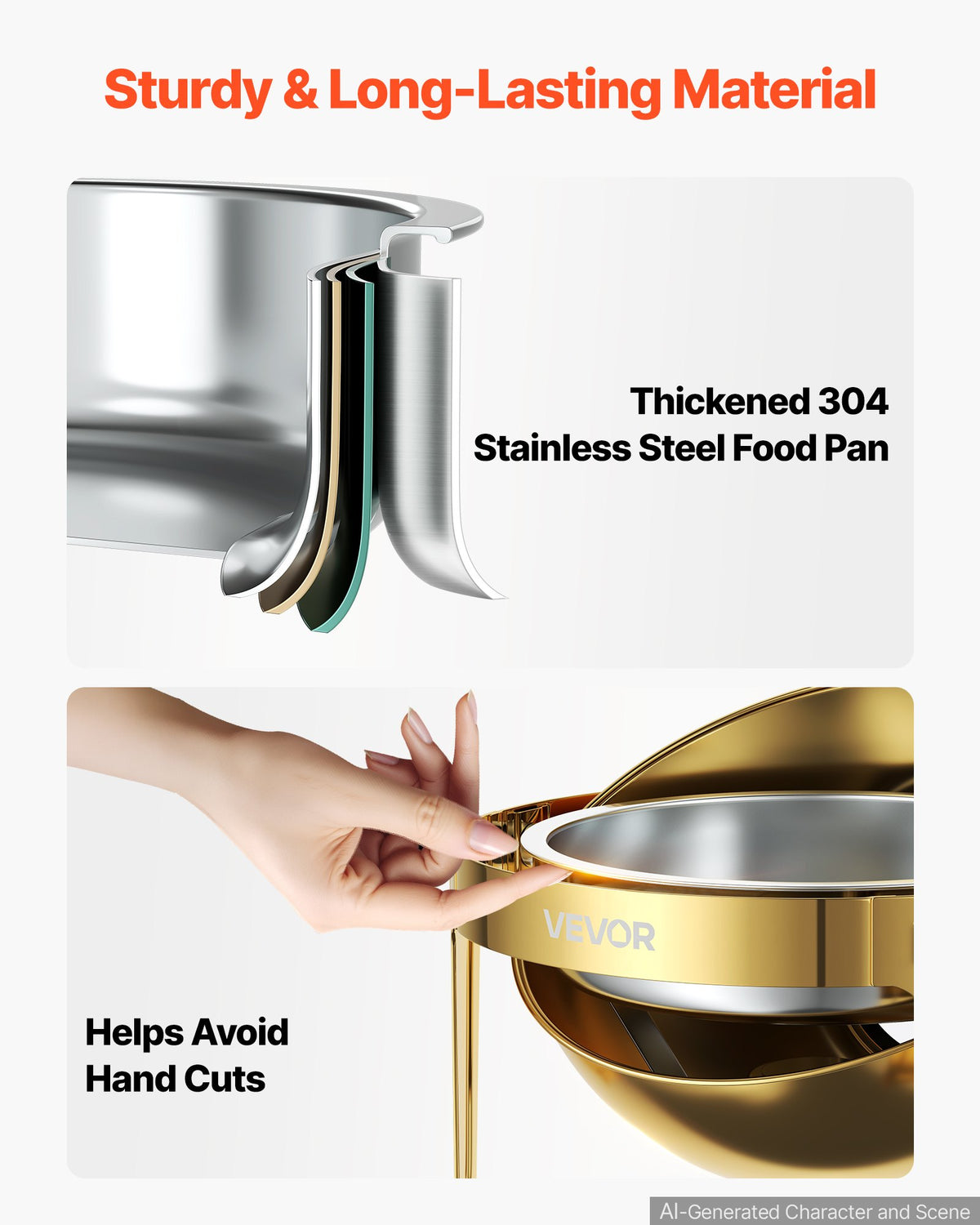 VEVOR 1 Pack Chafing Dish for Buffet Set, 6QT/ 5.7L Stainless Steel Chafer, for Banquet Party Wedding  Catering Event, Round Roll Top Buffet Servers and Warmers, with 1 Pot, Glass Lid, Tong, Glass Pad