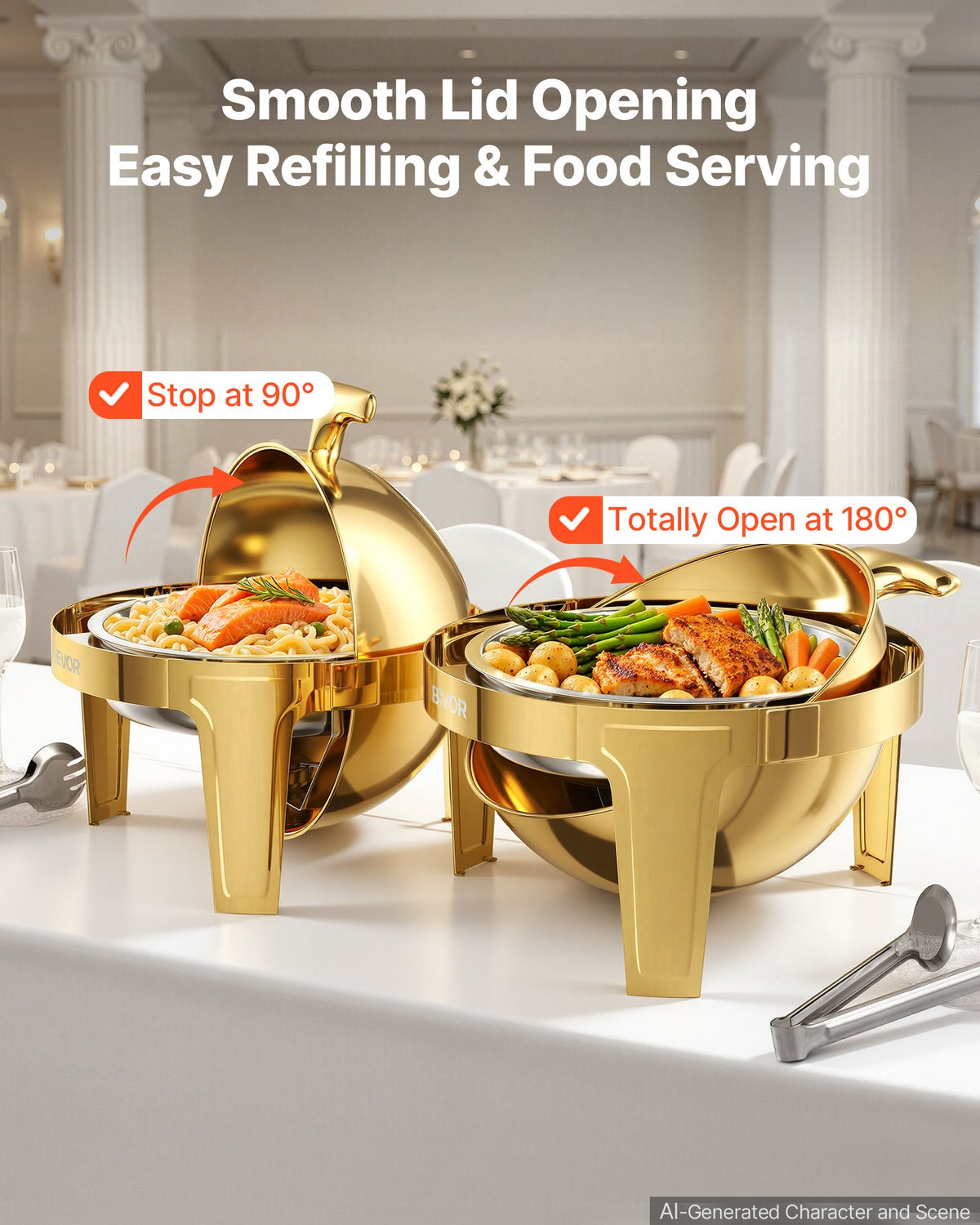 VEVOR 1 Pack Chafing Dish for Buffet Set, 6QT/ 5.7L Stainless Steel Chafer, for Banquet Party Wedding  Catering Event, Round Roll Top Buffet Servers and Warmers, with 1 Pot, Glass Lid, Tong, Glass Pad