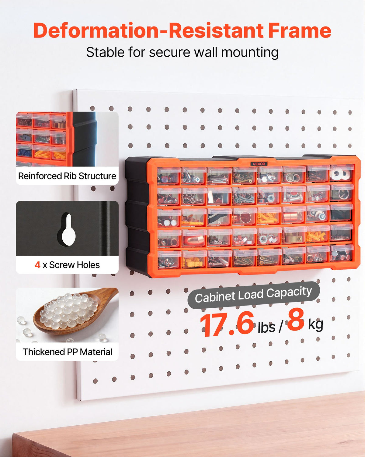 VEVOR 40-Drawer Storage Organizer, Plastic, Drawer Storage Cabinet for Garage Organization, Stackable Small Parts Organizer, Wall-Mounted Toolbox, for Hardware, Beads, Screws, Crafts, Building Bricks