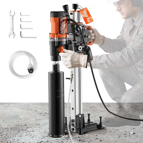 VEVOR Diamond Core Drilling Machine Dry and Wet 20-202mm Drilling Capacity, 107mm Wet Drill Bit, Brushless Core Drill Rig with Stand, 2500W  810RPM/1340RPM, UNC1 1/4–7 Thread for Concrete Brick Stone