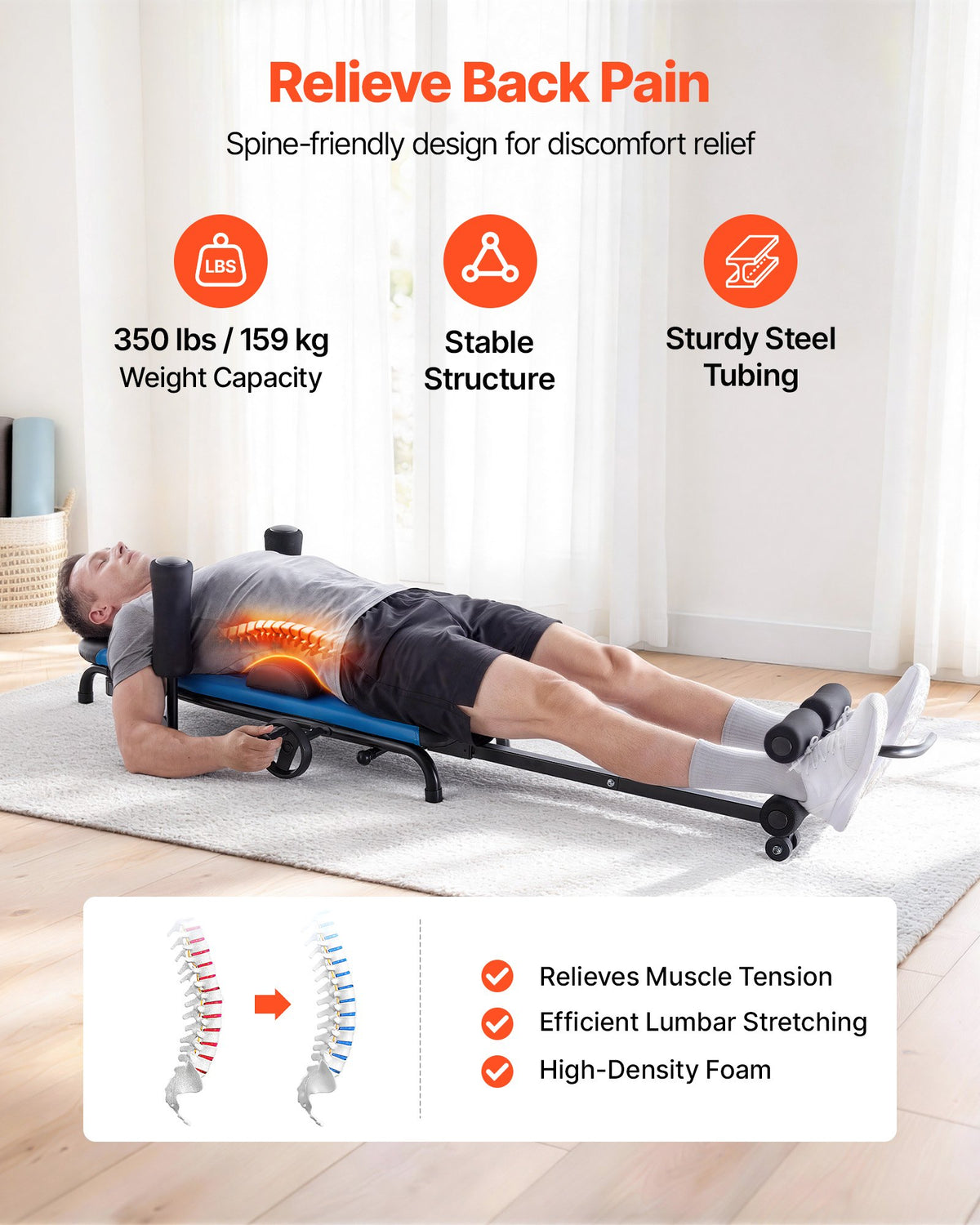 VEVOR Inversion Table, 159 kg Capacity Heavy Duty Back Inverter Stretcher, Inverted Table with Stable Structure, Adjustable Armrests, Decompression Tables for Shoulders, Neck, Back, Knees