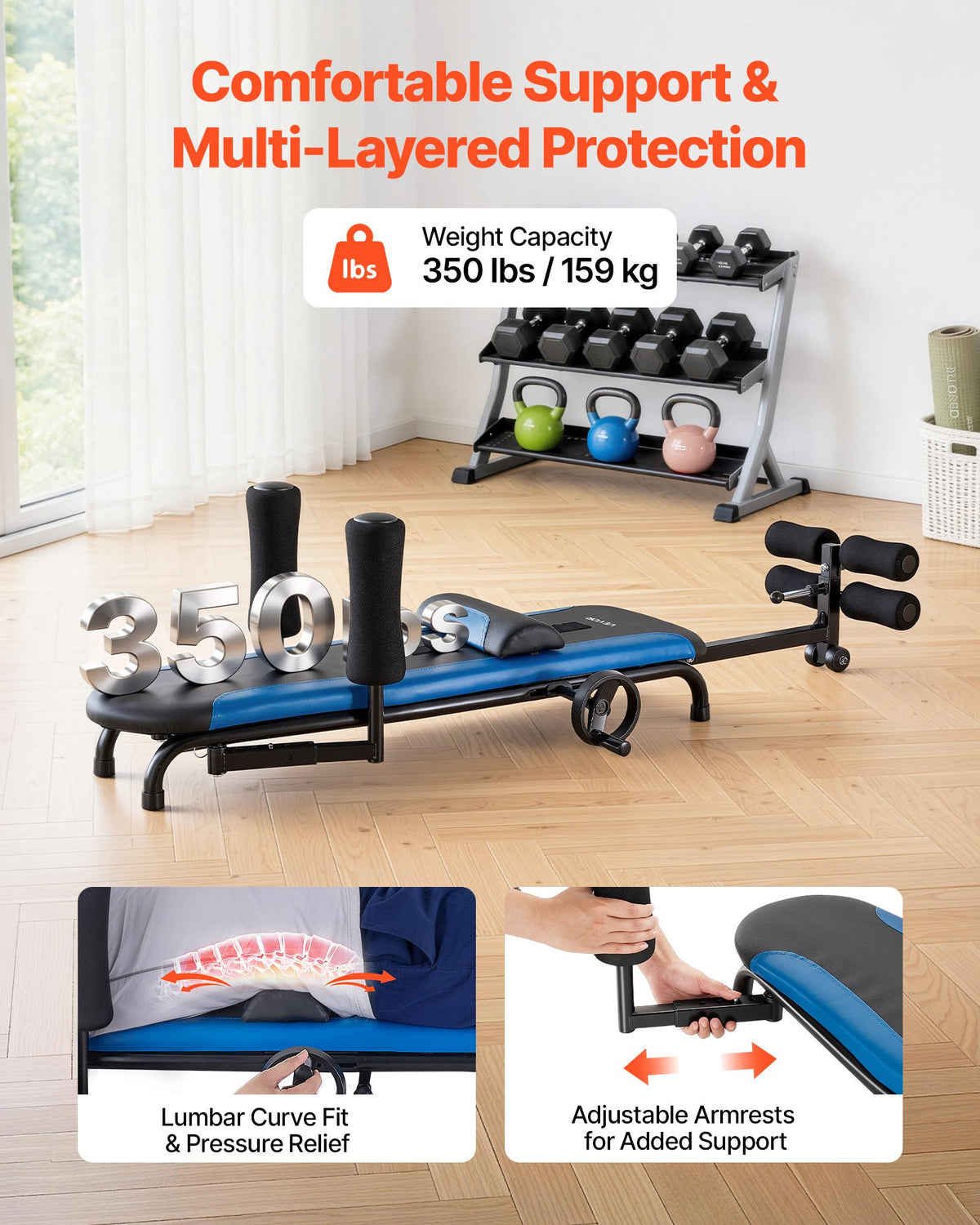 VEVOR Inversion Table, 159 kg Capacity Heavy Duty Back Inverter Stretcher, Inverted Table with Stable Structure, Adjustable Armrests, Decompression Tables for Shoulders, Neck, Back, Knees