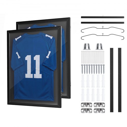 VEVOR Jersey Frame Display Case, 79.5x 59x 4 cm, Wooden Sport Jersey Shadow Box with 98% UV Protection PC Panel and Hanger, Magnetic Lock, for Baseball Basketball Football Hockey Shirt Uniform, 2 Pack