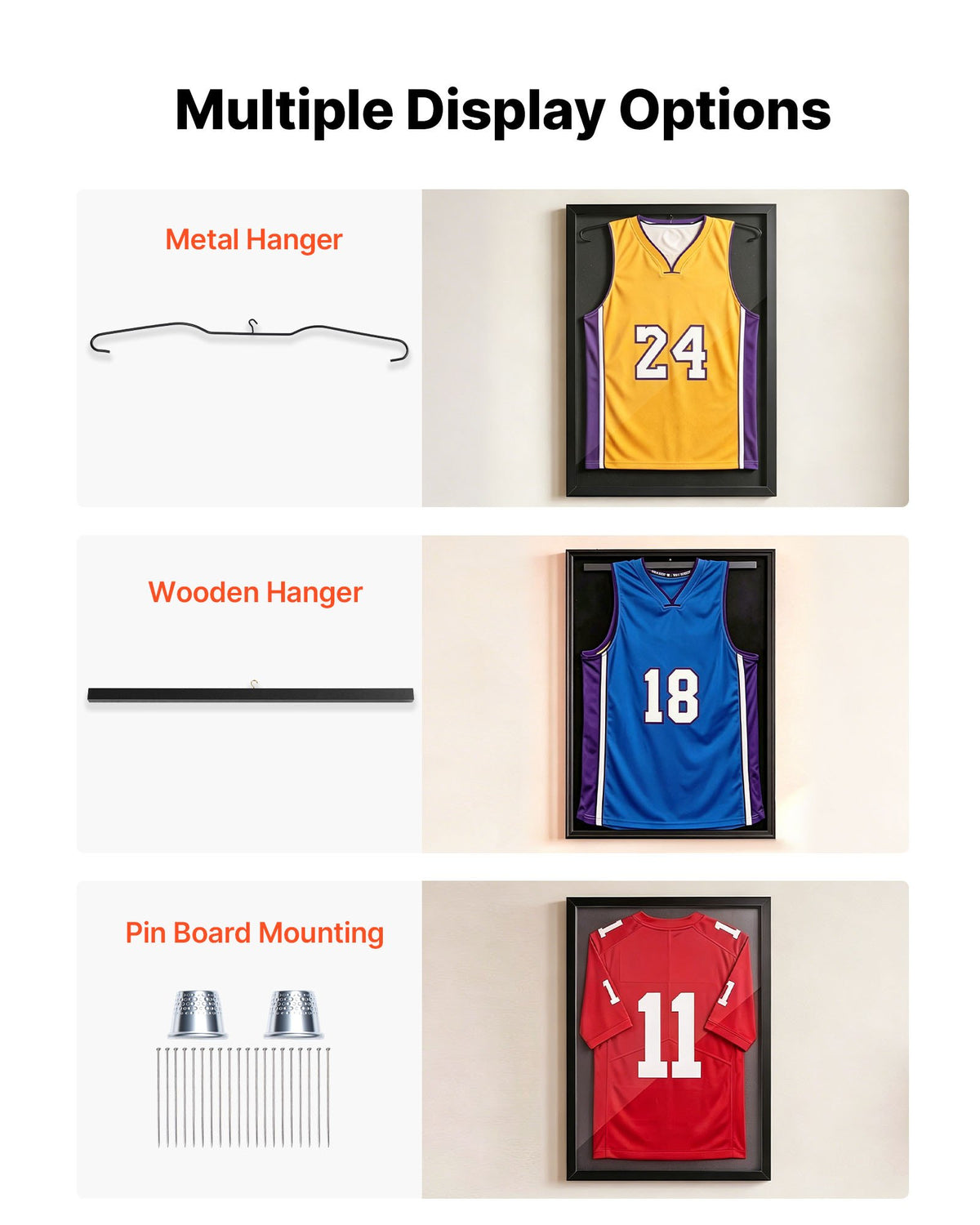 VEVOR Jersey Frame Display Case, 79.5x 59x 4 cm, Wooden Sport Jersey Shadow Box with 98% UV Protection PC Panel and Hanger, Magnetic Lock, for Baseball Basketball Football Hockey Shirt Uniform, 2 Pack