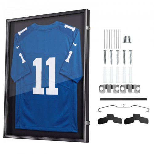 VEVOR Jersey Frame Display Case, 92.5 x 71.8 x 4 cm, Wooden Sport Jersey Shadow Box with 98% UV Protection PC Panel and Hanger, Magnetic Lock, for Baseball Basketball Football Hockey Shirt Uniform
