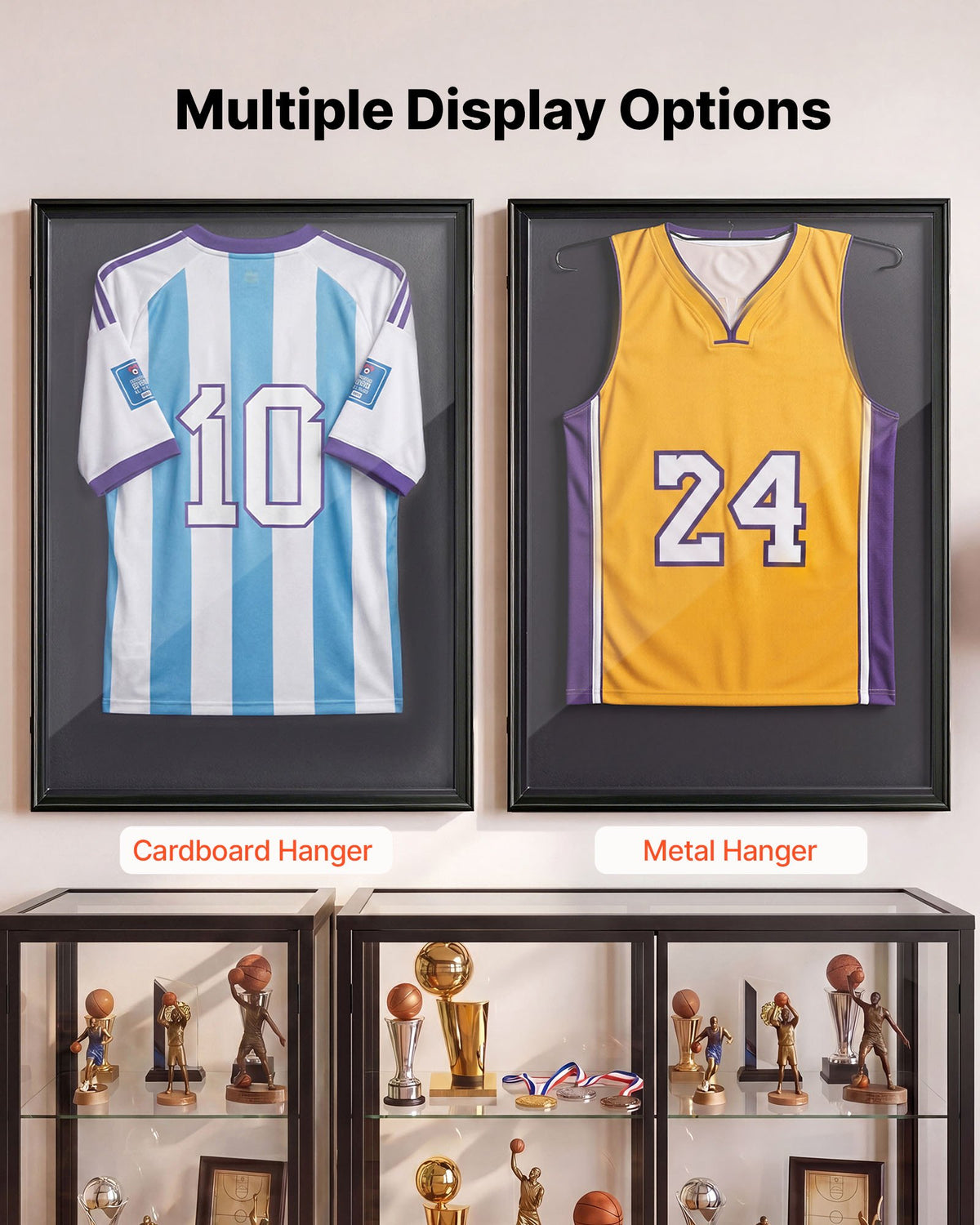 VEVOR Jersey Frame Display Case, 92.5 x 71.8 x 4 cm, Wooden Sport Jersey Shadow Box with 98% UV Protection PC Panel and Hanger, Magnetic Lock, for Baseball Basketball Football Hockey Shirt Uniform