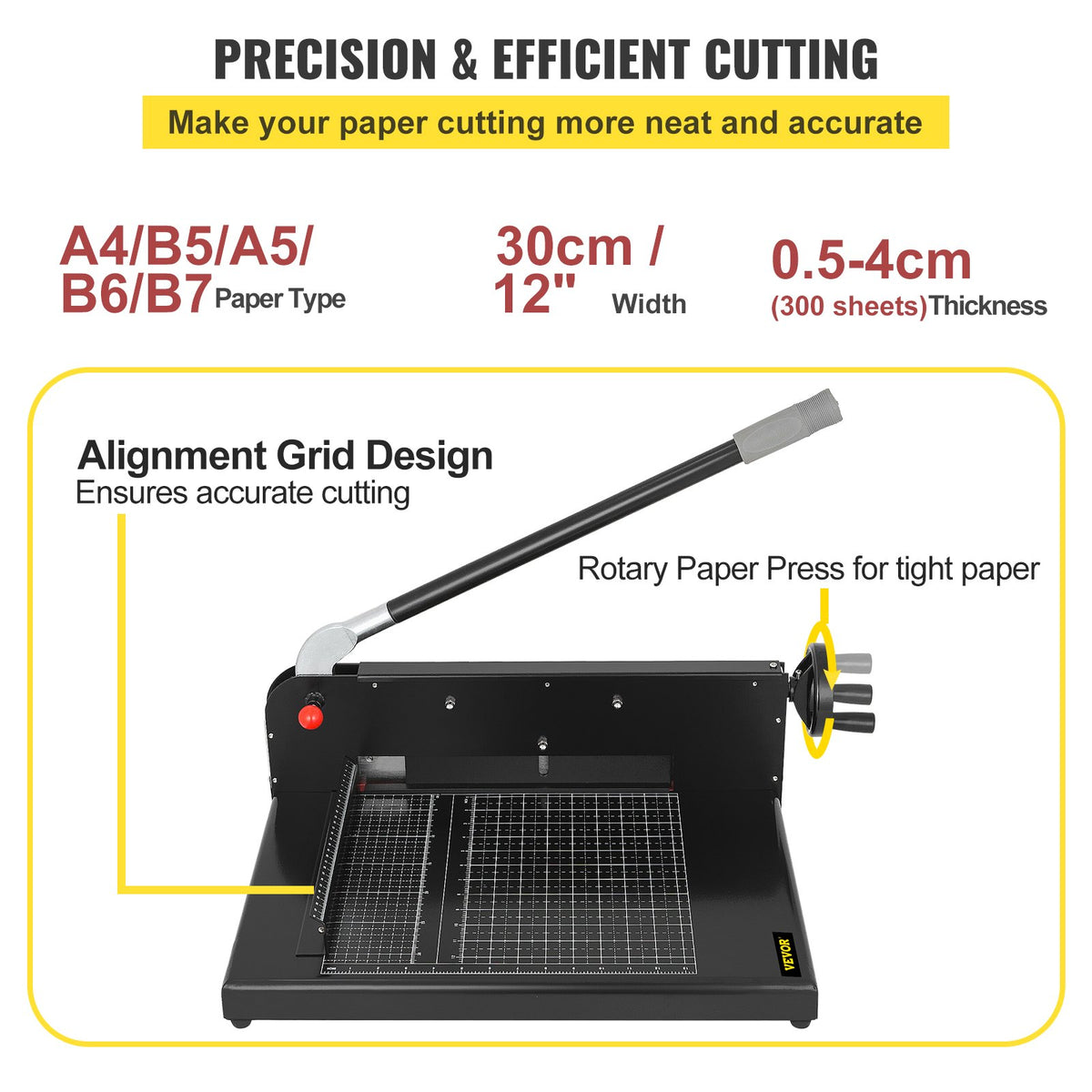 VEVOR A4 Paper Guillotine 12" Width Paper Cutter Heavy Duty Manual Stack Paper Trimmer Stack Cutter with Clamp Safe Lock for Home Office