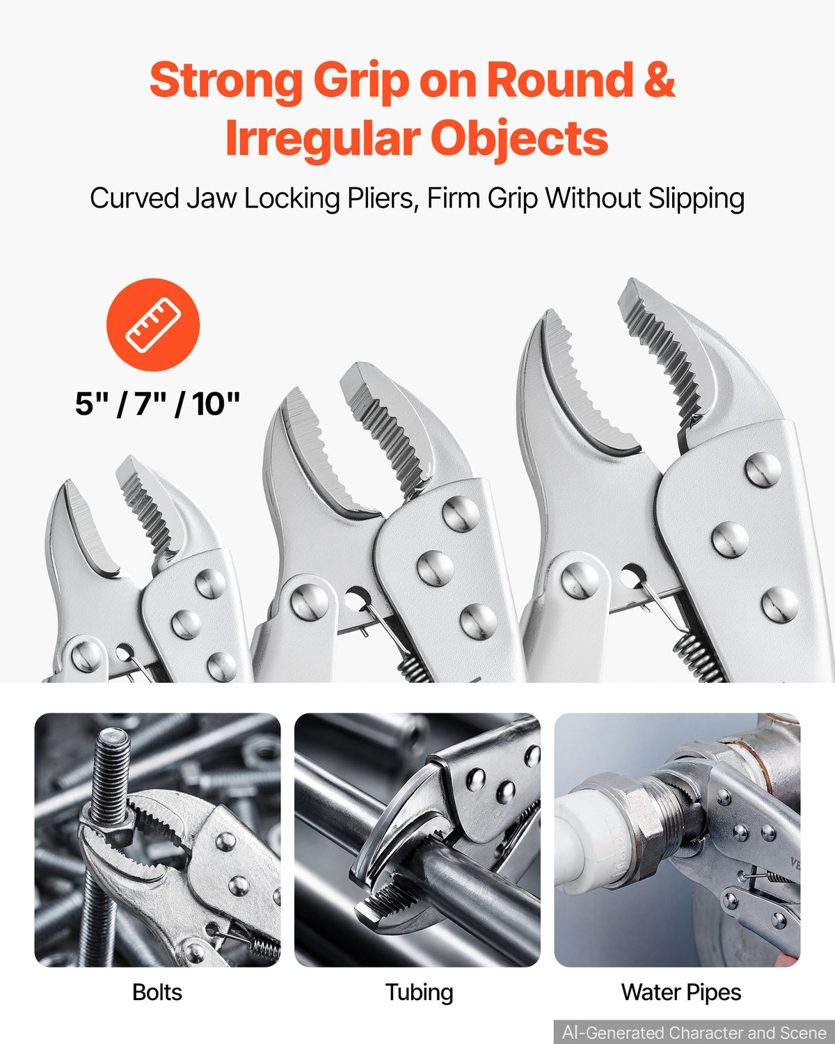 VEVOR Locking Pliers Set 5-Piece Pliers Tool Set Nickel-Plated Carbon Steel, Hand Tools for DIY & Home Use, Curved Jaw and Long Nose, Ergonomic Non-Slip Handles, Easy Operation, Adjustable Jaw Opening