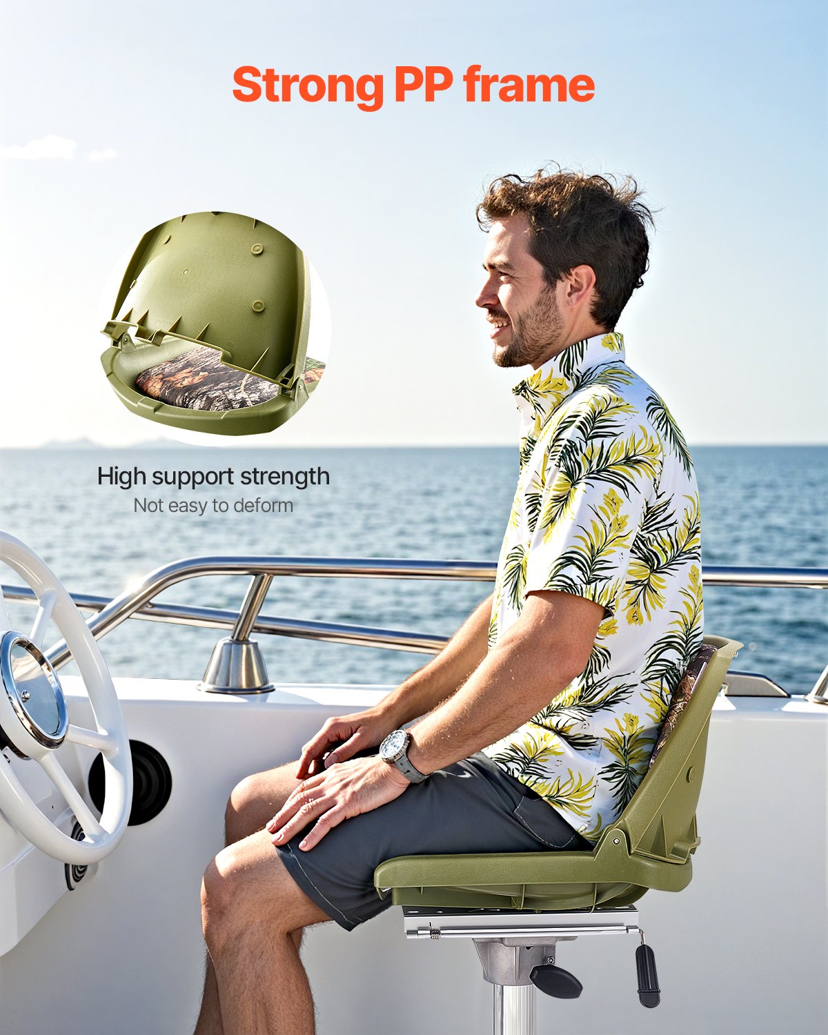 VEVOR Boat Seat, Low Backrest, Folding Fishing Boat Seat with Thickened Sponge Cushion & PU Polyester Fabric, Strong PP Frame, Flip Up Boat Seat for Fishing Boats, Yachts, Ships, Camouflage Color