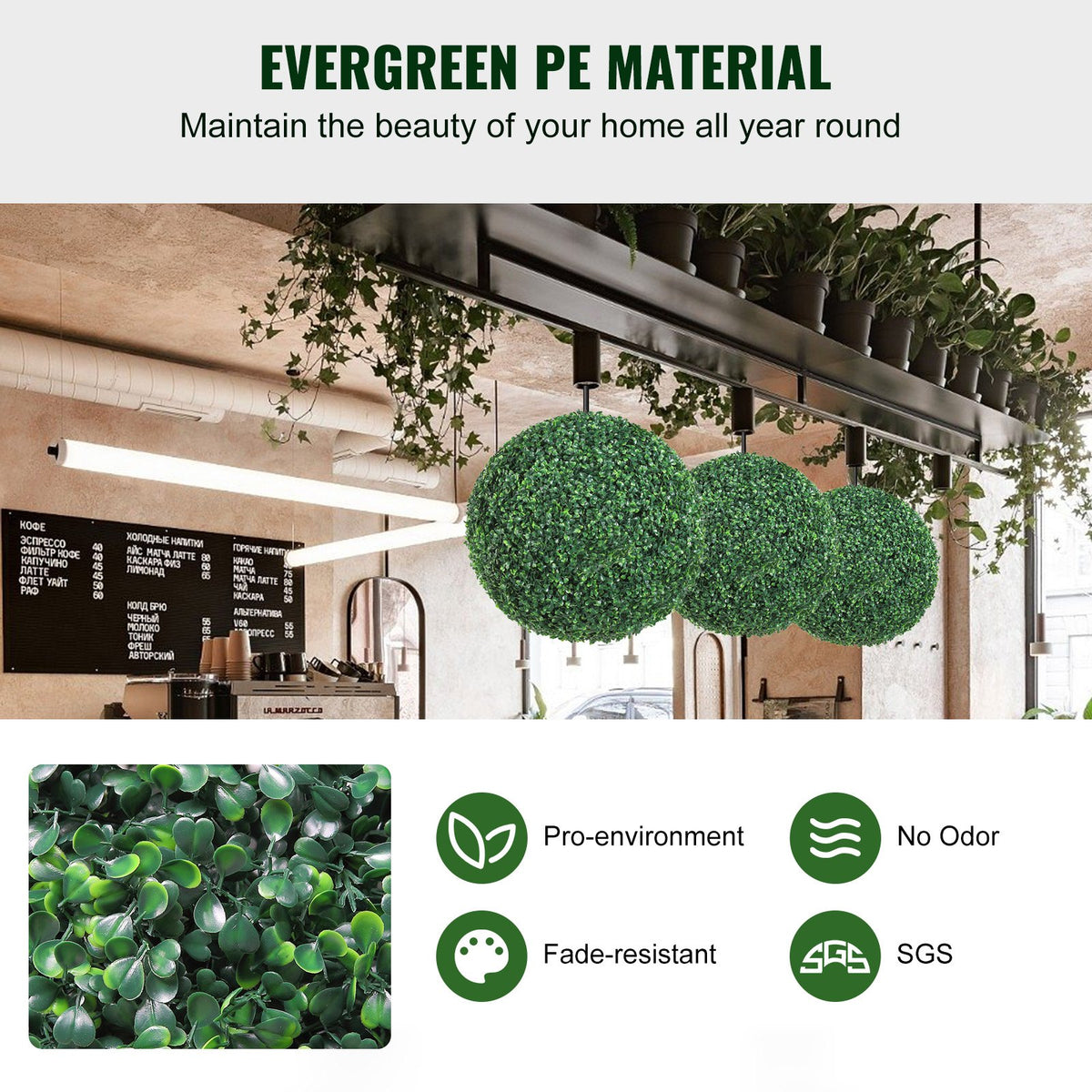 VEVOR Artificial Topiaries Boxwood Trees, 16” Tall (2 Pieces), Ball-Shape Faux Topiaries Plant, All-year Green Feaux Plant Decorative Balls for Backyard, Balcony,Garden, Wedding and Home Décor