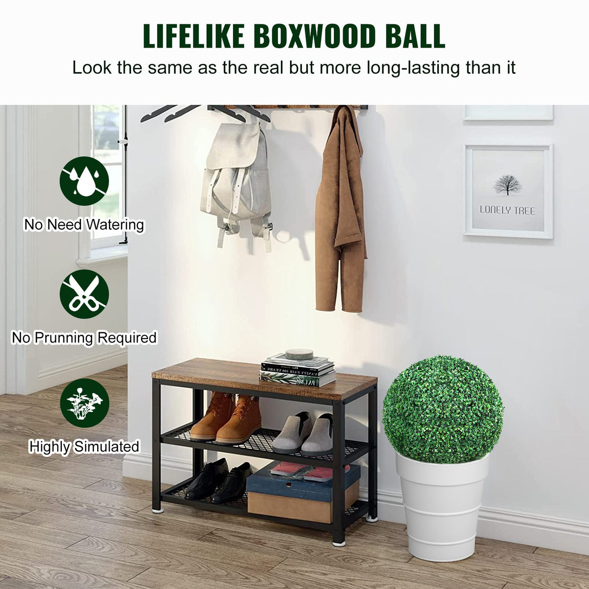 VEVOR Artificial Topiaries Boxwood Trees, 50.8 cm Tall (2 Pieces), Ball-Shape Faux Topiaries Plant, All-year Green Feaux Plant Decorative Balls for Backyard, Balcony, Garden, Wedding and Home Décor