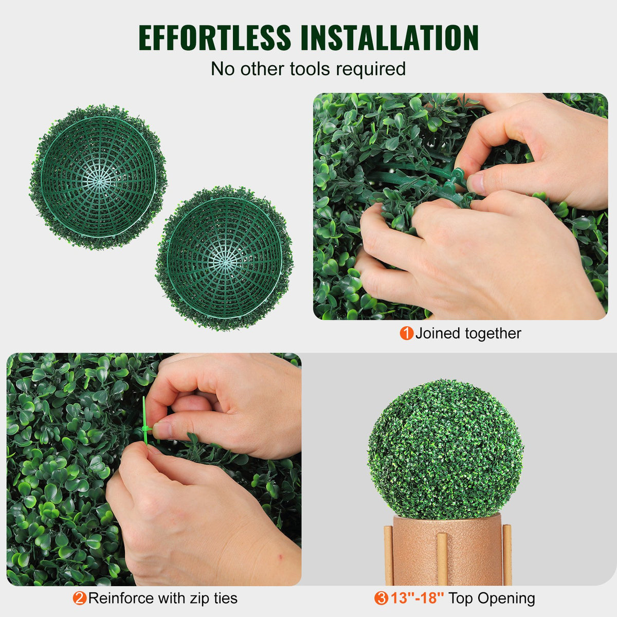 VEVOR Artificial Topiaries Boxwood Trees, 50.8 cm Tall (2 Pieces), Ball-Shape Faux Topiaries Plant, All-year Green Feaux Plant Decorative Balls for Backyard, Balcony, Garden, Wedding and Home Décor